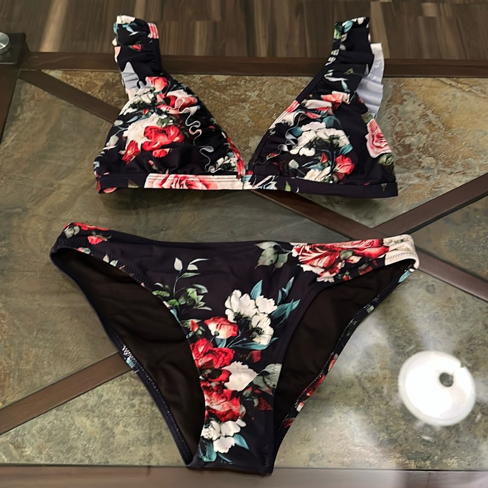 COPY - Cupshe navy floral swimsuit.